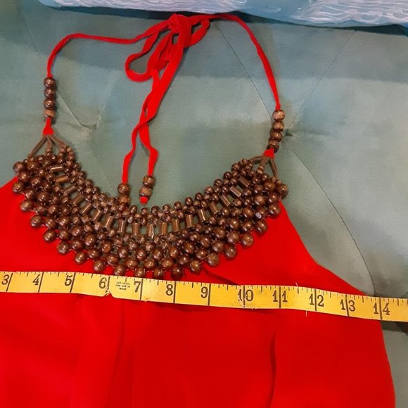 bebe lipstick red beaded front peplum top - Picture 7 of 9